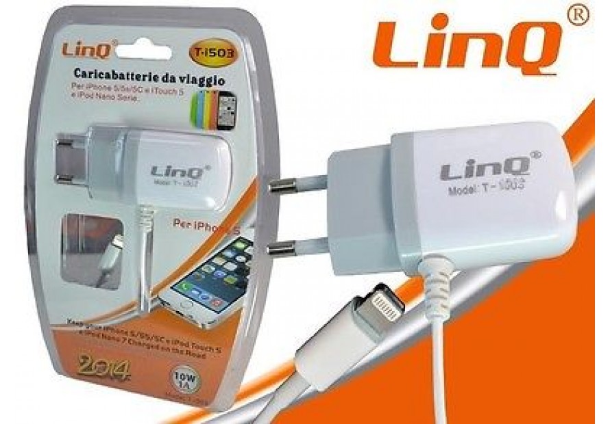 CARICABATTERIE RETE CASA USB IPHONE 5 5S 5C 6 6PLUS IPOD LINQ T-i503